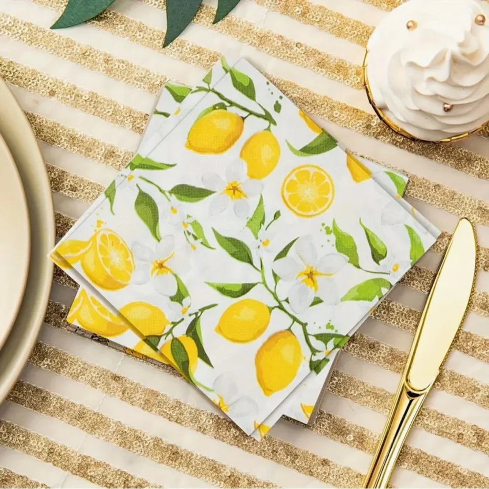 Panalisa Lemon Print Luncheon Paper Napkins, 20 ct